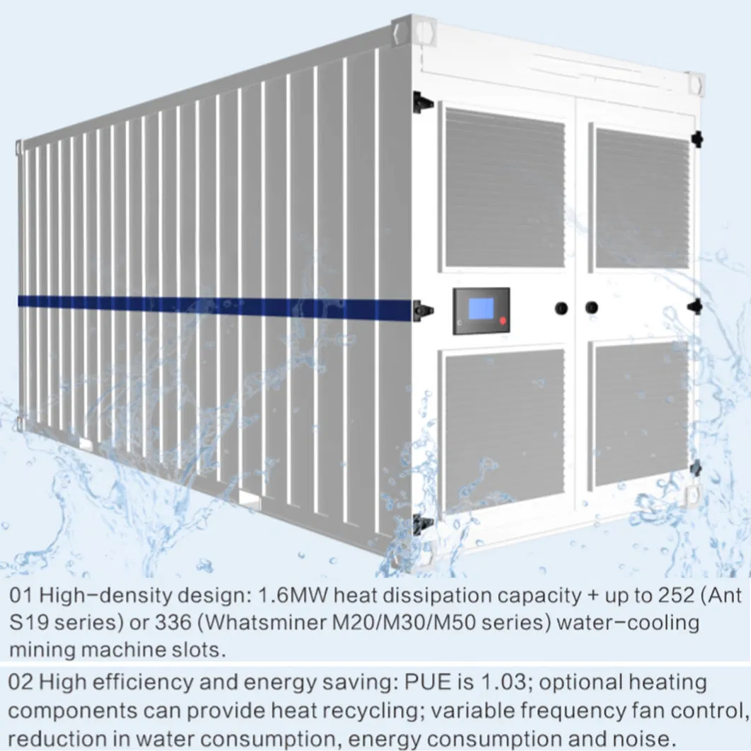 Water Cooling Mining Container 1.6MW Water-Cooled Cabinet for Whatsminer M20 M30 M50 Antminer S19 Series